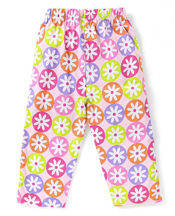 Babyhug Single Jersey Half Sleeves Night Suit Floral Print - Multicolour