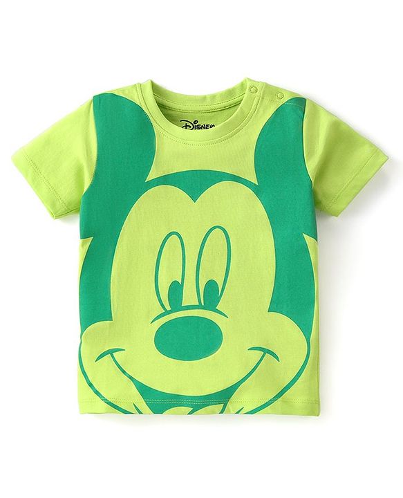 Babyhug Disney Cotton Knit Half Sleeves T-Shirt with Mickey Mouse  Print - Green