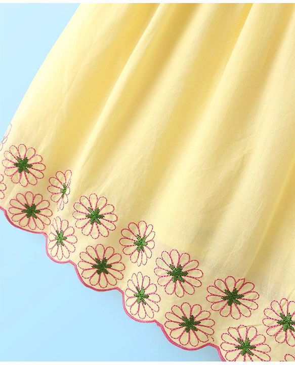 Babyhug Cambric Woven Sleeveless Frock Floral Embroidery - Yellow