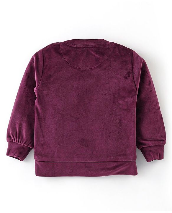Babyhug Velour Woven Full Sleeves  Winter Wear Suit with Sequin Star Detailing - Wine