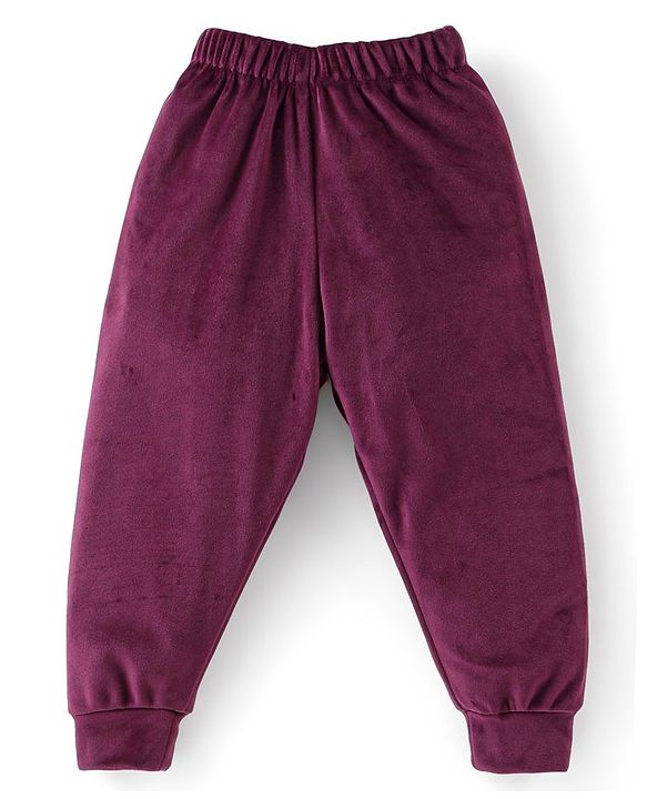 Babyhug Velour Woven Full Sleeves  Winter Wear Suit with Sequin Star Detailing - Wine