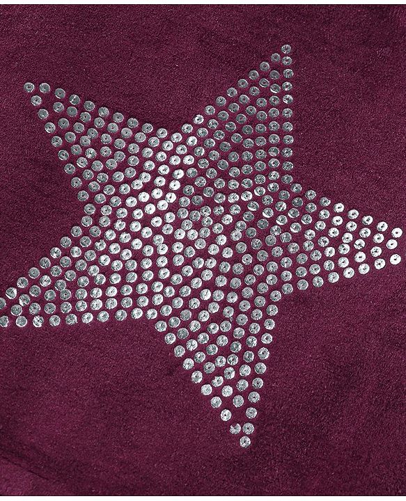 Babyhug Velour Woven Full Sleeves  Winter Wear Suit with Sequin Star Detailing - Wine