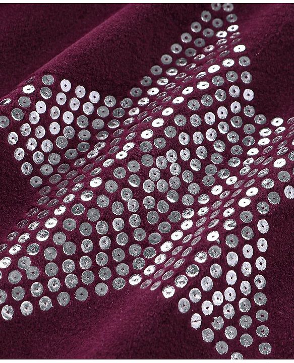 Babyhug Velour Woven Full Sleeves  Winter Wear Suit with Sequin Star Detailing - Wine