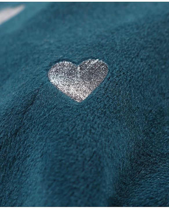 Babyhug Velour Knit Full Length Fleece & Woollen Pant with Hearts Print - Teal Blue