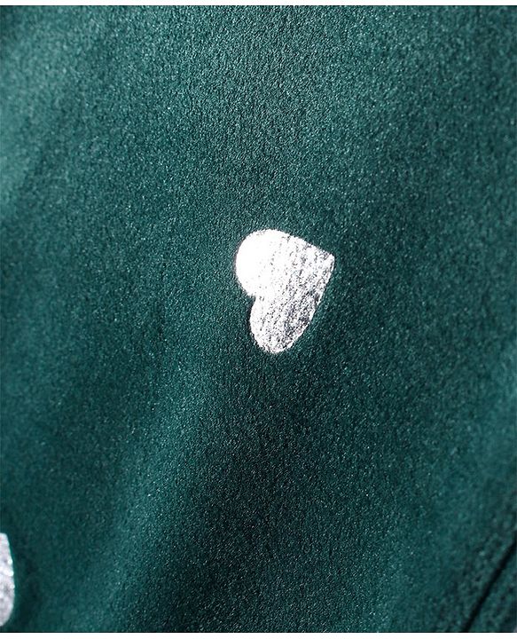 Babyhug Velour Knit Full Length Fleece & Woollen Pant with Hearts Print - Teal Blue