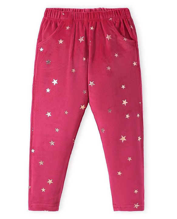 Babyhug Velour Knit Full Length Fleece & Woollen Pant with Hearts Print - Teal Blue