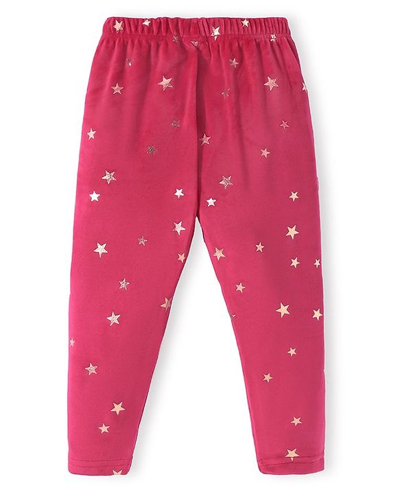 Babyhug Velour Knit Full Length Fleece & Woollen Pant with Hearts Print - Teal Blue