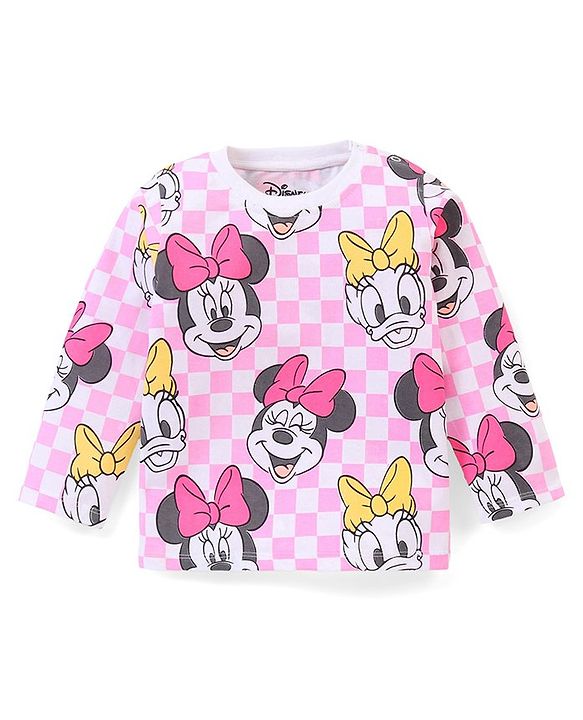 Babyhug Disney Single Jersey Knit Full Sleeves Night Suit With Minnie Mouse Graphics - Pink