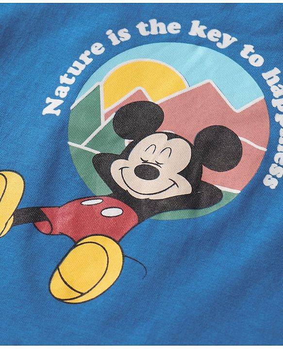 Babyhug Disney Cotton Knit Half Sleeves Night Suit with Mickey Mouse Graphics - Blue