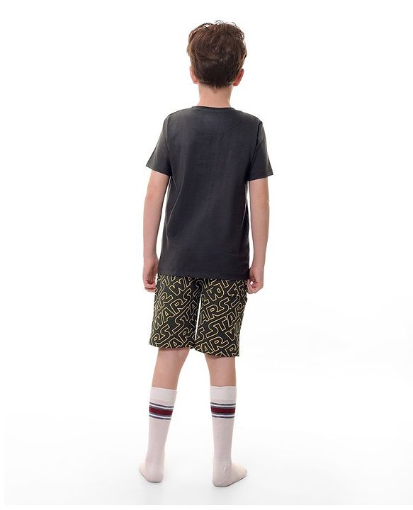 Pine Kids Lucas Cotton Knit Half Sleeve  T-Shirt & Shorts Set with Star Wars Graphics - Grey