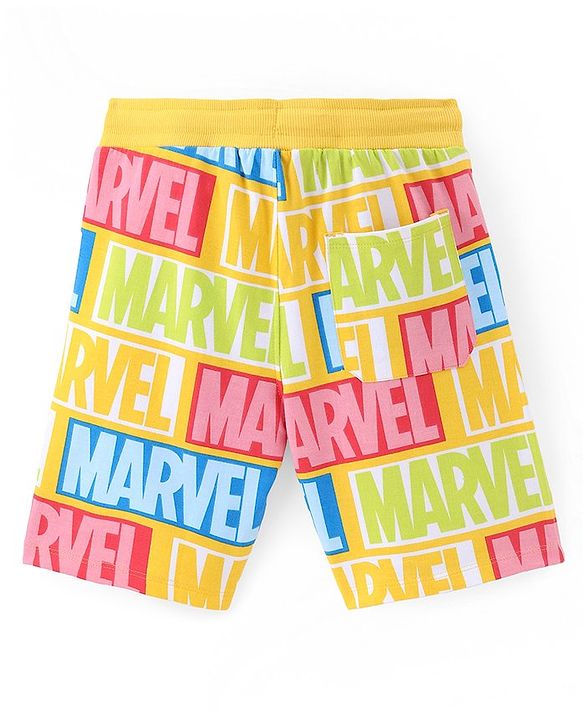 Pine Kids Marvel Terry Knit Shorts with Text Print - Yellow