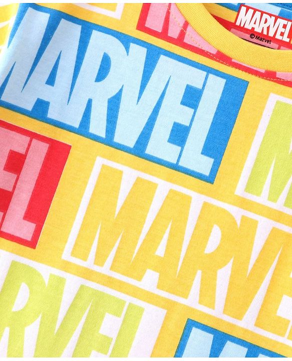 Pine Kids Marvel Cotton Knit Half Sleeves T-Shirt With Marvel Print - Yellow