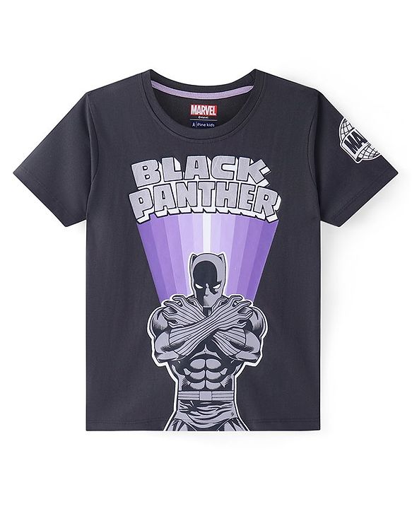Pine Kids Marvel Cotton Knit Half Sleeves T-Shirt with Black Panther Graphics - Black