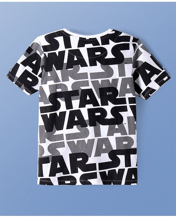 Pine Kids Lucas Cotton Knit Half Sleeves T-Shirt with Star Wars Graphics - White