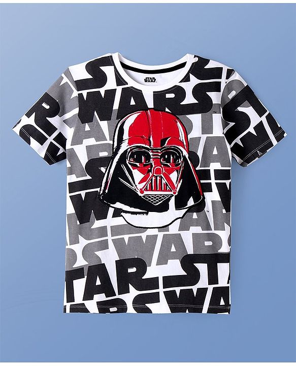 Pine Kids Lucas Cotton Knit Half Sleeves T-Shirt with Star Wars Graphics - White