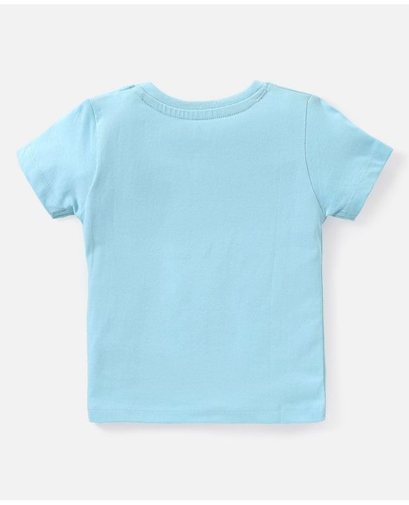 Babyhug Cotton Knit Half Sleeves T-Shirt & Shorts Set With Striped Sleeveless Tee & Beach Theme Print - Blue