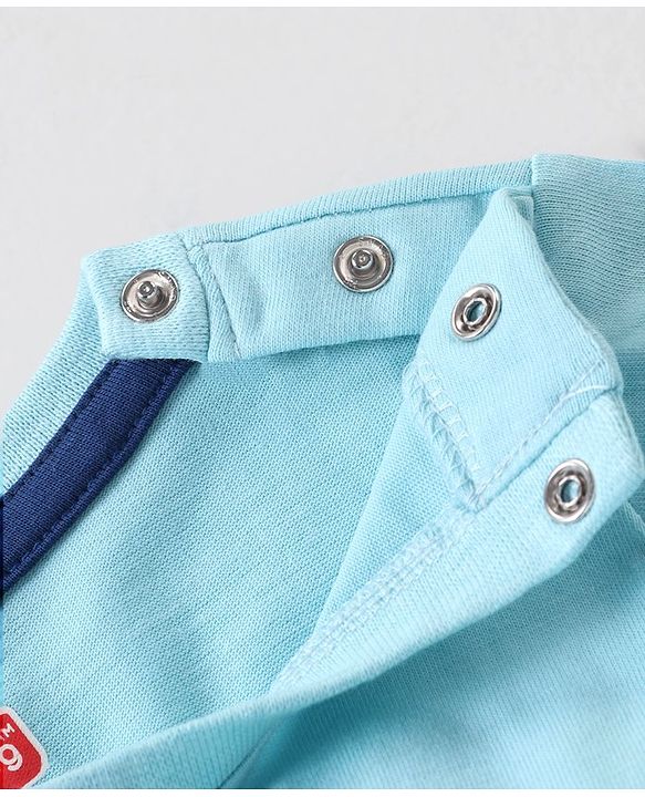 Babyhug Cotton Knit Half Sleeves T-Shirt & Shorts Set With Striped Sleeveless Tee & Beach Theme Print - Blue