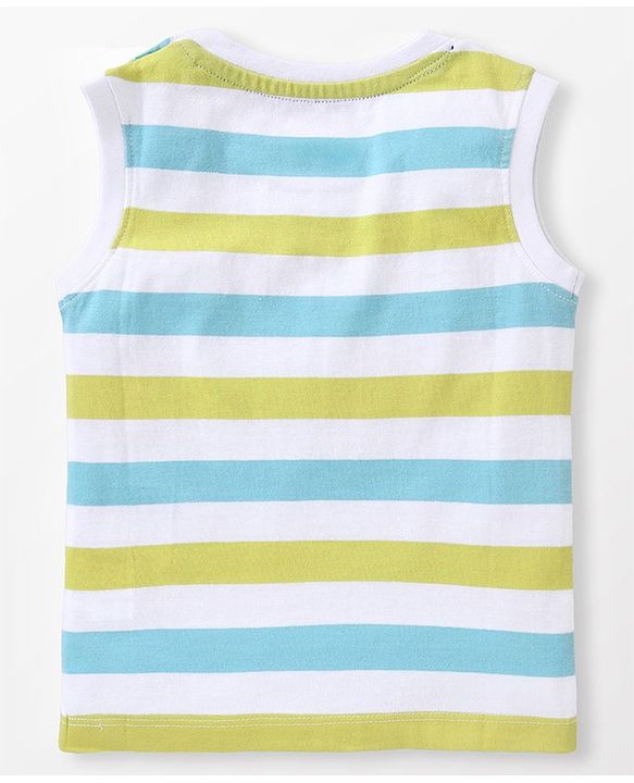 Babyhug Cotton Knit Half Sleeves T-Shirt & Shorts Set With Striped Sleeveless Tee & Beach Theme Print - Blue