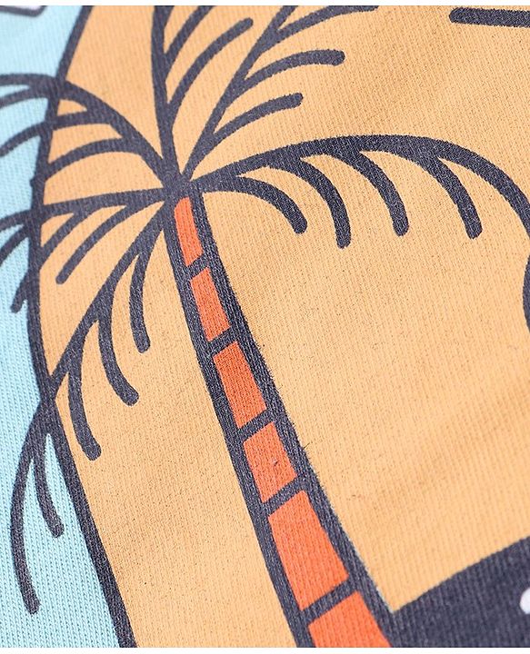 Babyhug Cotton Knit Half Sleeves T-Shirt & Shorts Set With Striped Sleeveless Tee & Beach Theme Print - Blue