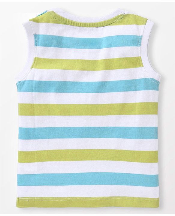 Babyhug Cotton Knit Half Sleeves T-Shirt & Shorts Set With Striped Sleeveless Tee & Beach Theme Print - Blue