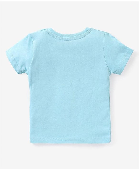 Babyhug Cotton Knit Half Sleeves T-Shirt & Shorts Set With Striped Sleeveless Tee & Beach Theme Print - Blue