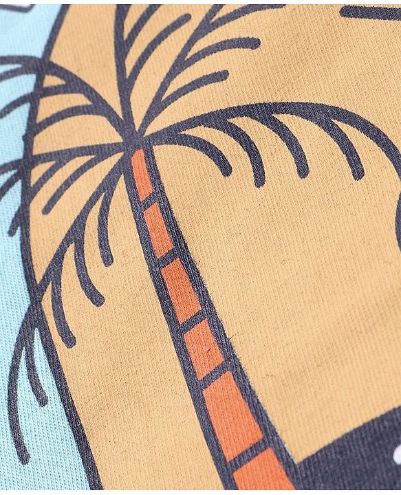 Babyhug Cotton Knit Half Sleeves T-Shirt & Shorts Set With Striped Sleeveless Tee & Beach Theme Print - Blue