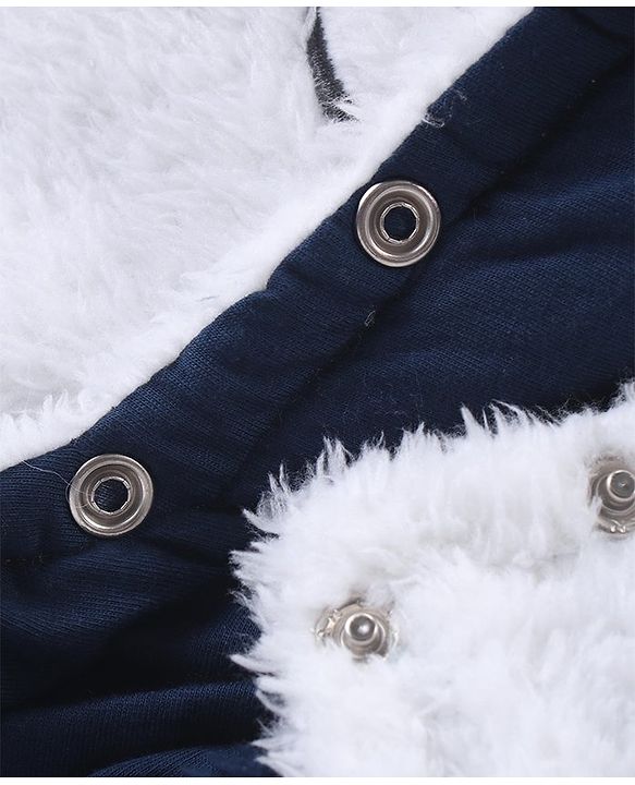 Babyhug Sweater Knit Full Sleeves Hooded Winter Romper with Panda Applique - Navy Blue