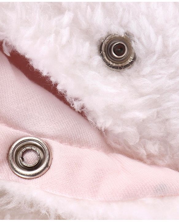 Babyhug Fur Woven Full Sleeves Winter Wear Footed Romper - Pink