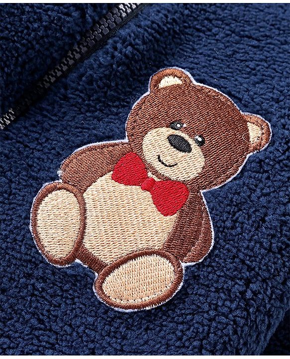 Babyhug Sweater Knit Winter Wear Footed Romper with Teddy Embroidery - Navy