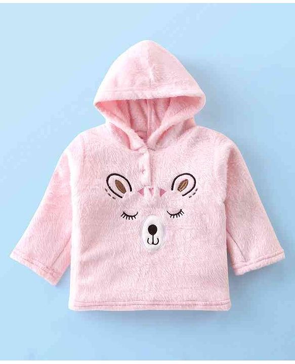 Babyhug Fur Woven Full Sleeves Hooded Winter Wear Suit With 3D Applique - Pink