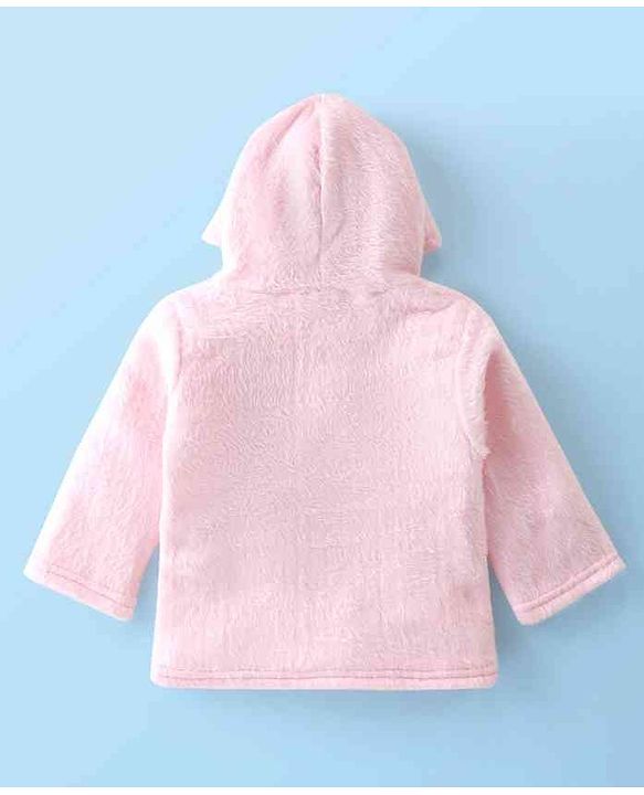 Babyhug Fur Woven Full Sleeves Hooded Winter Wear Suit With 3D Applique - Pink
