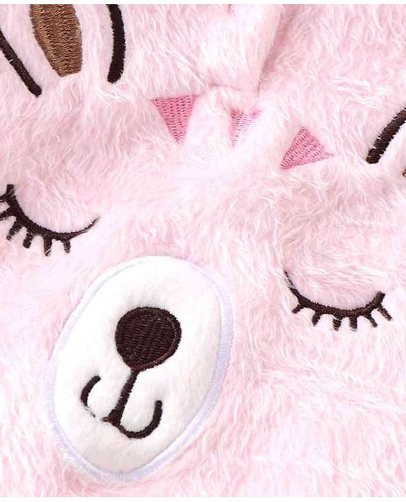 Babyhug Fur Woven Full Sleeves Hooded Winter Wear Suit With 3D Applique - Pink