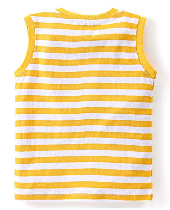 Babyhug Single Jersey Knit Sleeveless Striped T-Shirt & Shorts Set with Teddy Print - Yellow