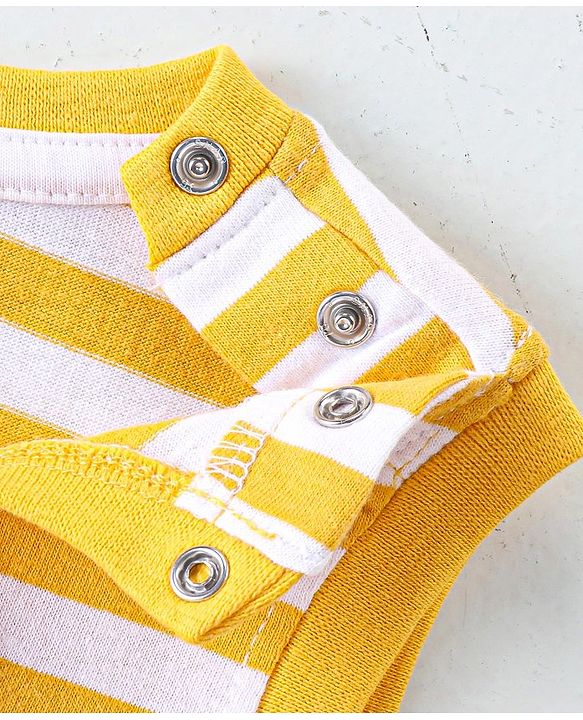 Babyhug Single Jersey Knit Sleeveless Striped T-Shirt & Shorts Set with Teddy Print - Yellow