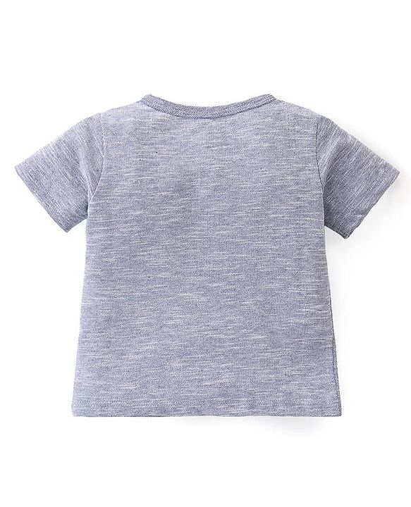 Babyhug Cotton Knit Half Sleeves Henley T-Shirt & Shorts Set With Excavator Embroidery - Blue