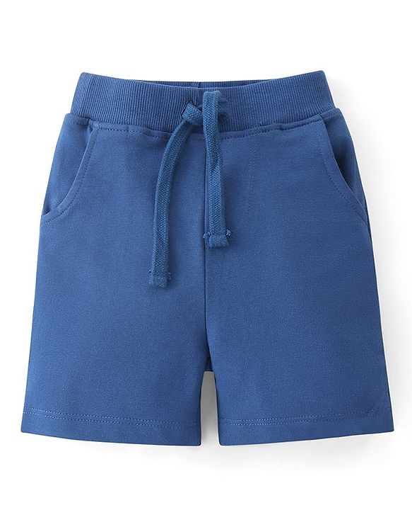 Babyhug Cotton Knit Half Sleeves Henley T-Shirt & Shorts Set With Excavator Embroidery - Blue