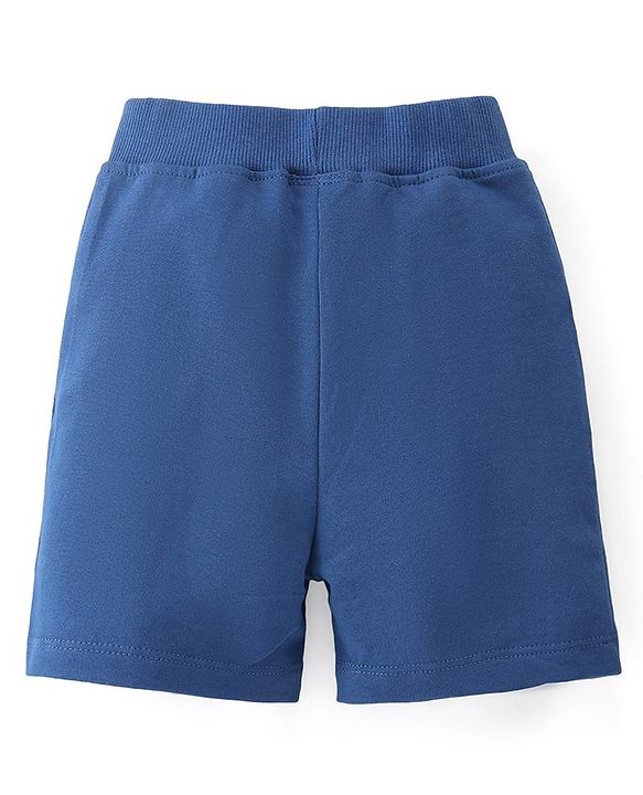 Babyhug Cotton Knit Half Sleeves Henley T-Shirt & Shorts Set With Excavator Embroidery - Blue