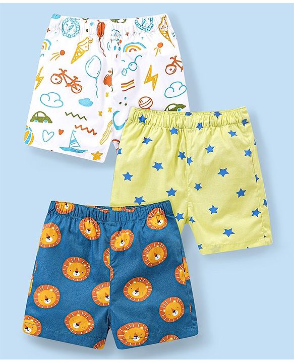 Babyhug Cotton Woven Lion Printed Boxers Pack of 3 - Multicolour