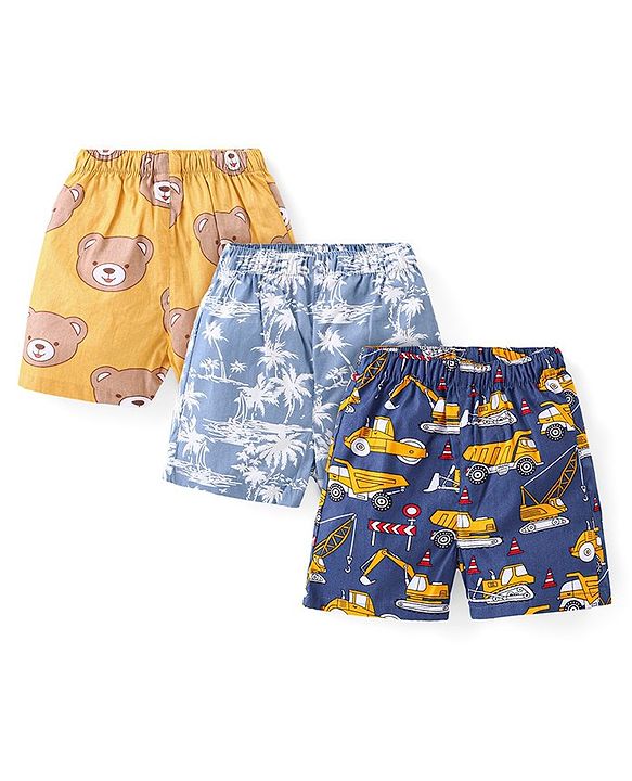 Babyhug  Cotton Woven Boxers with Teddy & Tree Print Pack of 3 - Multicolour