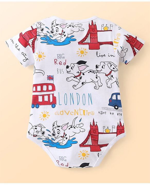 Babyhug Disney Cotton Knit Half Sleeves 101 Dalmatians Graphics Onesies Pack of 3 - Blue White & Red