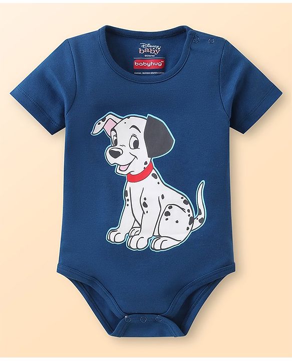 Babyhug Disney Cotton Knit Half Sleeves 101 Dalmatians Graphics Onesies Pack of 3 - Blue White & Red