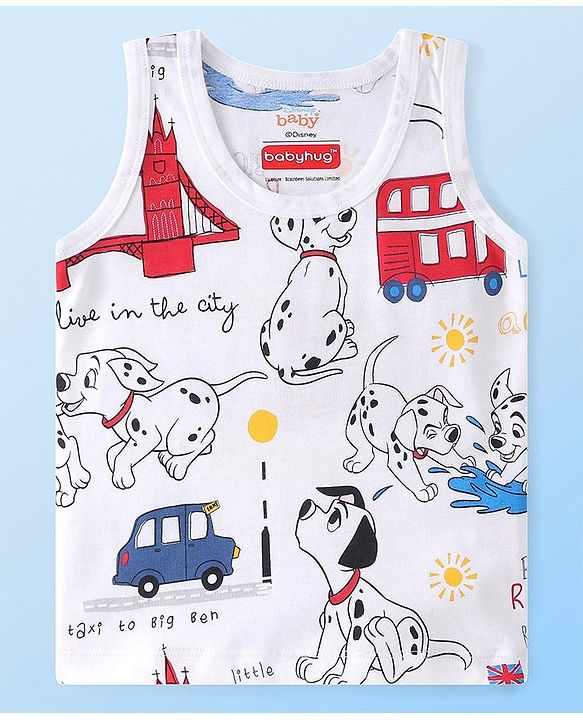 Babyhug Disney Cotton Knit Sleeveless Sando Vest with 101 Dalmatians Print Pack of 3 - Multicolour