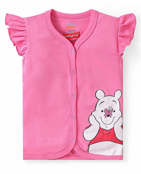Babyhug Disney Cotton Frill Sleeves Jhablas Winnie The Pooh Print Pack of 3 - Pink & Red