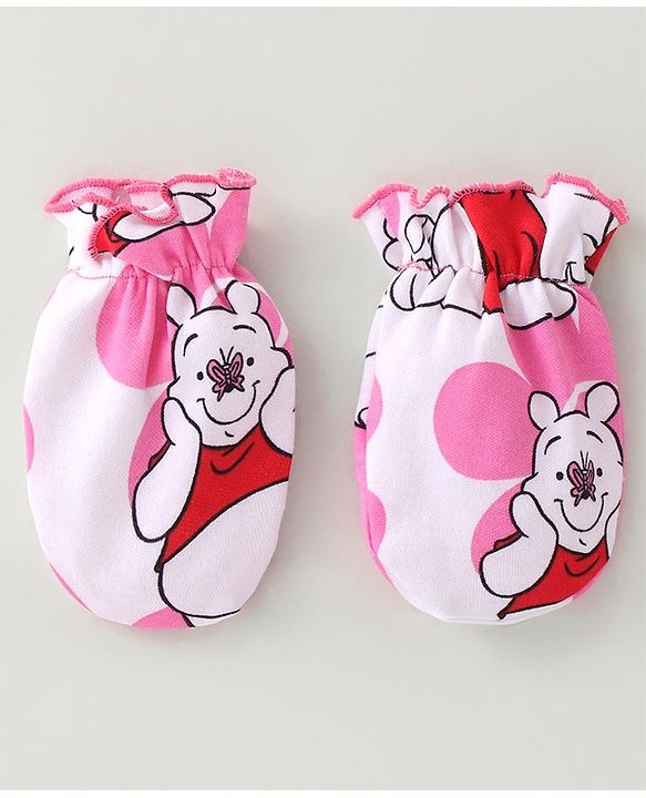 Babyhug Disney Cap Mitten & Booties With Winnie the Pooh Graphics - White