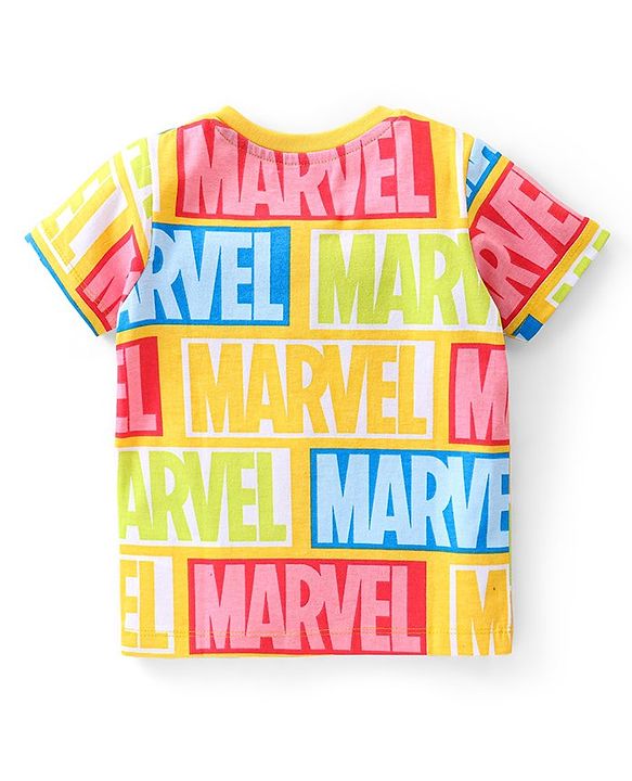 Babyhug Marvel 100% Cotton Knit Half Sleeves T-Shirt with Marvel Text Print - Yellow