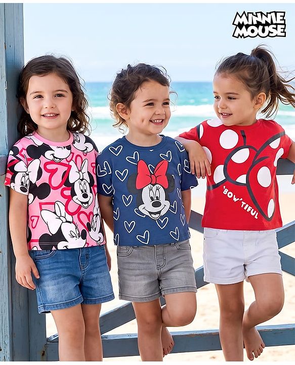 Babyhug Disney Cotton Knit Half Sleeves T-Shirt with Minnie Mouse Graphics Pack of 3 - Multicolor