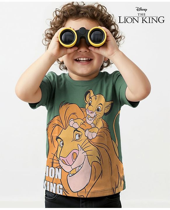 Babyhug Disney Cotton Knit Half Sleeves The Lion King Printed T-Shirt - Green