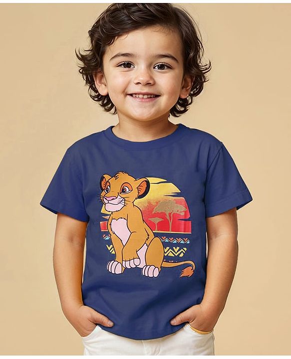 Babyhug Disney Cotton Knit Half  Sleeves T- Shirt With The Lion King Print - Navy Blue