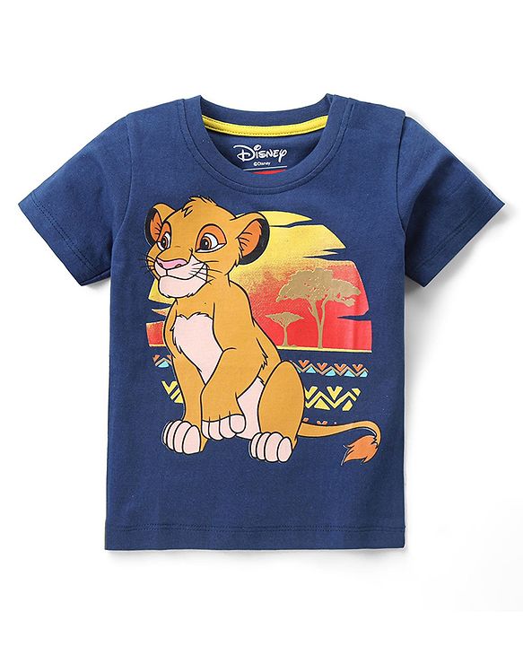 Babyhug Disney Cotton Knit Half  Sleeves T- Shirt With The Lion King Print - Navy Blue