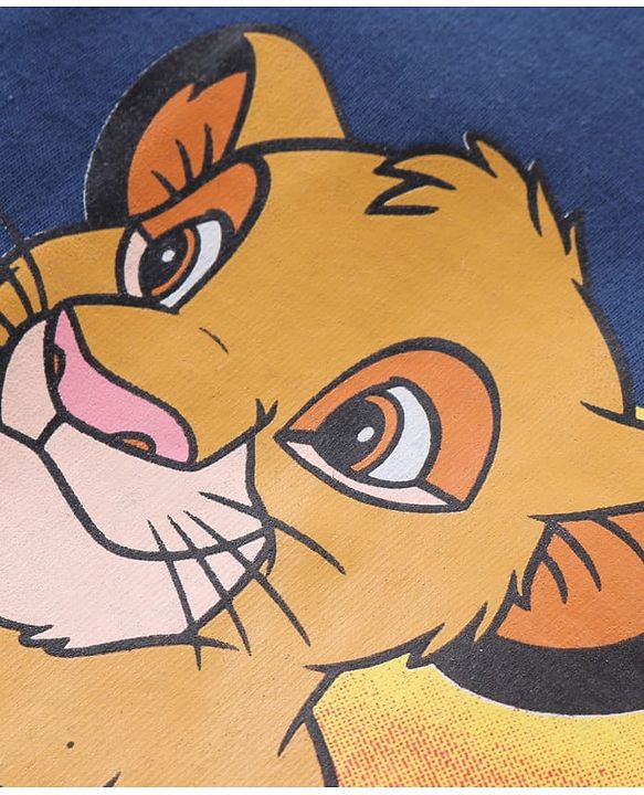 Babyhug Disney Cotton Knit Half  Sleeves T- Shirt With The Lion King Print - Navy Blue